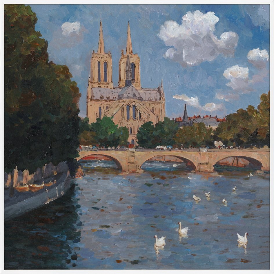 Hand Painted Picture Cathedral by The River 60x60cm 